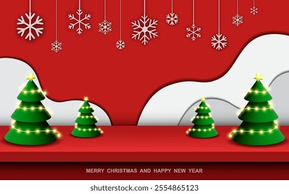 Merry Christmas banner studio table room product display with copy space