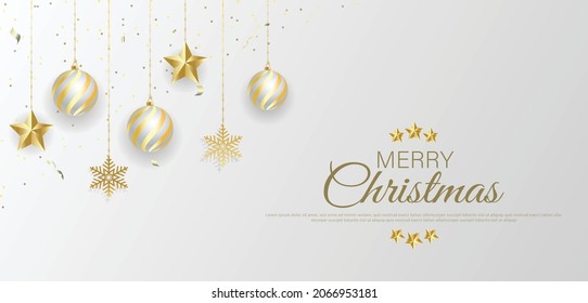 Merry christmas banner template design with decorative christmas light and snowflakes. vector illustration.