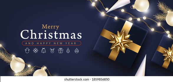 Merry Christmas banner template with festive decoration for christmas