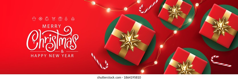 Merry Christmas banner template with festive decoration for christmas