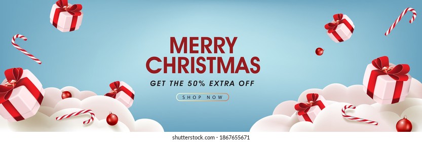 Merry Christmas banner template with festive decoration for christmas