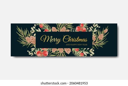 Merry christmas banner template with floral decoration