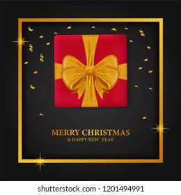 Merry Christmas banner template with illustration of gift box 