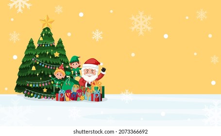 Merry Christmas banner template with Santa and elf illustration