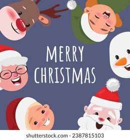 Merry Christmas banner with text and Christmas symbol characters around it