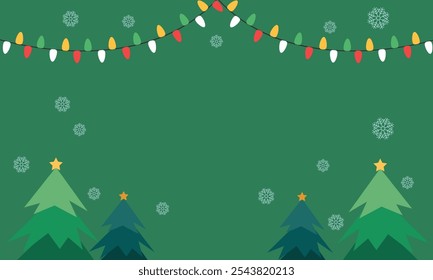 Merry Christmas banner with christmas tree, christmas lights and snowflakes decoration for christmas and happy new year.