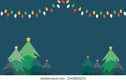 Merry Christmas banner with christmas tree, christmas lights and snowflakes decoration for christmas and happy new year.