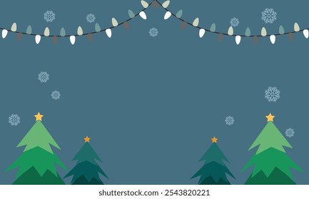 Merry Christmas banner with christmas tree, christmas lights and snowflakes decoration for christmas and happy new year.