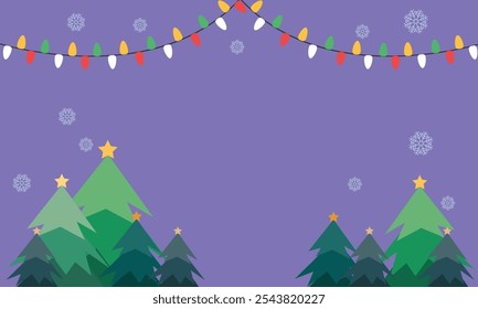 Merry Christmas banner with christmas tree, christmas lights and snowflakes decoration for christmas and happy new year.