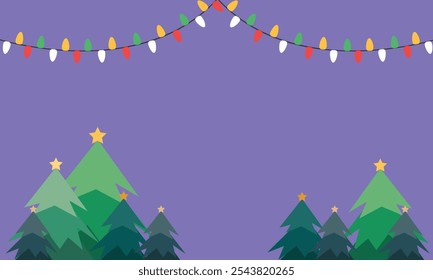 Merry Christmas banner with christmas tree, christmas lights and snowflakes decoration for christmas and happy new year.