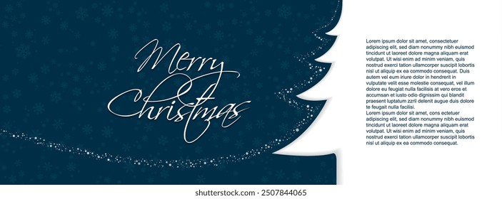 Merry Christmas banner, Christmas tree and snowflakes on blue background, vector illustration.