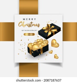 merry christmas banner white and gold with love ornament.