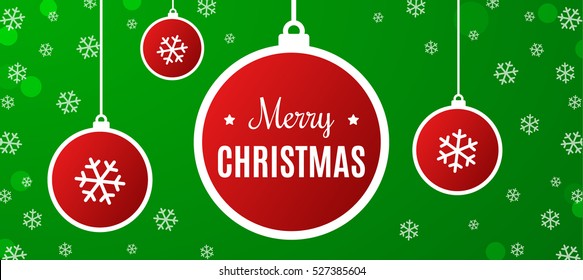 Merry Christmas Banner. White Template over Green Background. Happy New Year. Green space abstraction. Vector illustration.