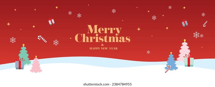 Merry Christmas banner winter landscape background and snow product display 