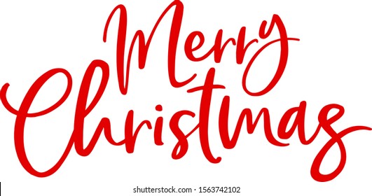 Merry Christmas Banner. Xmas handwritten lettering. Greeting card header for poster, invitation, flyer. Red script typography for winter holidays.