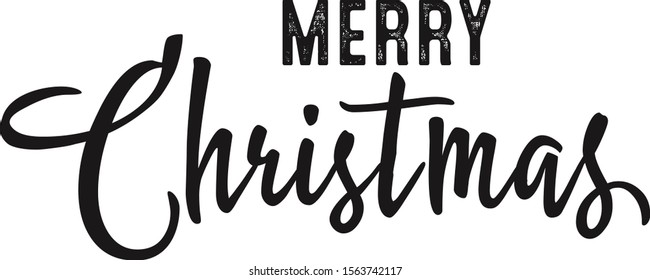 Merry Christmas Banner. Xmas handwritten lettering. Greeting card header for poster, invitation, flyer. Black script typography for winter holidays.