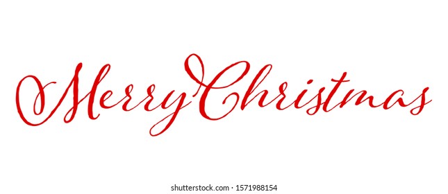 Merry Christmas Banner. Xmas handwritten calligraphy lettering. Greeting card header for poster, invitation, flyer. Red script typography for winter holidays.