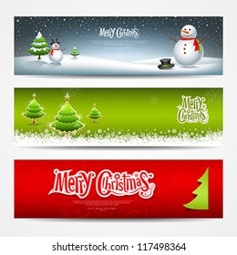 Merry Christmas banners set design background, vector illustration