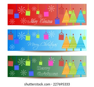 Merry Christmas banners set design, vector illustration