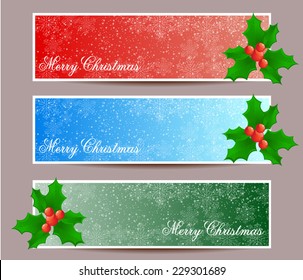 Merry Christmas banners set design, vector illustration