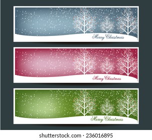 Merry Christmas banners set design, vector illustration
