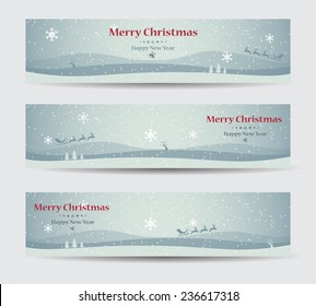 Merry Christmas banners set design, vector illustration