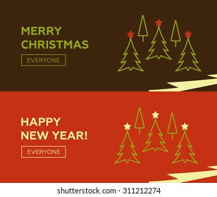 Merry Christmas banners set design, vector illustration