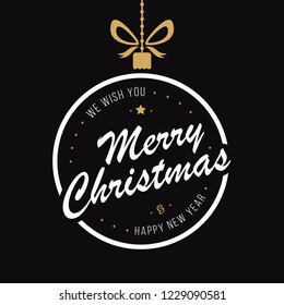 Merry christmas bauble greetings black background