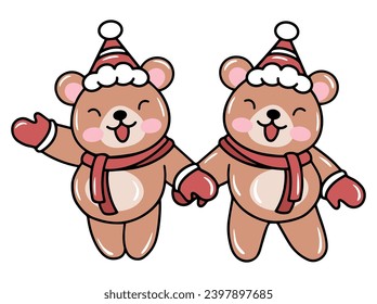 Merry Christmas with Bear Cartoon Illustration