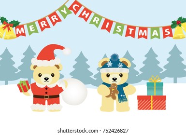 Merry Christmas bears cartoon