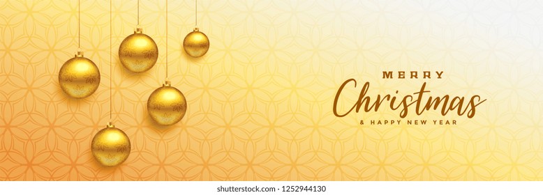 merry christmas beautiful banner with golden xmas balls