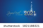 Merry Christmas beautiful calligraphy New Year 2021 Frech language firework gold white blue greeting card