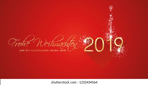 Frohe Weihnachten schöne Kalligrafie Neujahr 2019 deutsche Sprache Frohe Weihnachten und ein gluckliches Bildmaterial Jahr Grußkarte