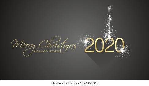 Merry Christmas beautiful calligraphy New Year 2020 firework gold white black greeting card