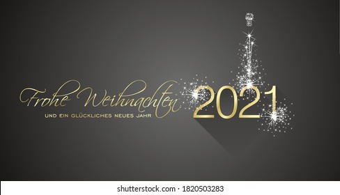 Merry Christmas beautiful calligraphy New Year 2021 German language firework gold white black greeting card