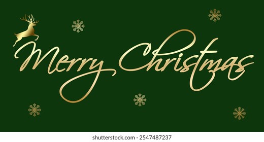 Merry Christmas beautiful golden calligraphy lettering typography green background greeting card