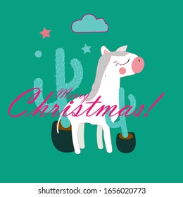 merry christmas, beautiful greeting card background or template banner with animal theme. vector design illustration