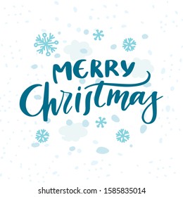Merry Christmas. Beautiful hand written lettering, calligraphy Holiday text for greeting card, poster, banner for Christmas and New Year celebration