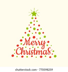 Merry Christmas - beautiful typography for holidays with hand drawn decorations. Vector.