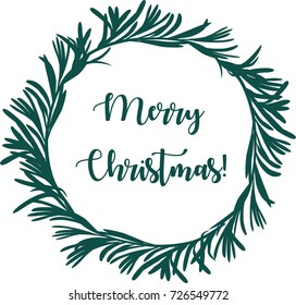 Merry Christmas. Beautiful wreath silhouette . Hand drawn vector illustration.
