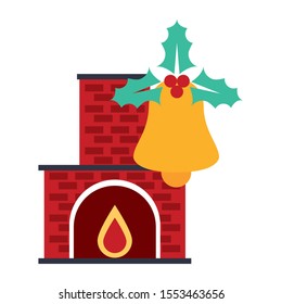 merry christmas bell and chimney decoration icon vector illustration design