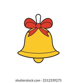 Merry Christmas Bell, Isolated christmas bell sketch icon Vector, christmas bell logo, christmas bell with ribbon white background.