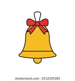 Merry Christmas Bell, Isolated christmas bell sketch icon Vector, christmas bell logo, christmas bell with ribbon white background.