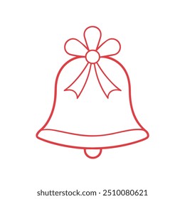 Merry Christmas Bell outline,  Isolated christmas bell sketch icon Vector, christmas bell logo, christmas bell with ribbon white background.