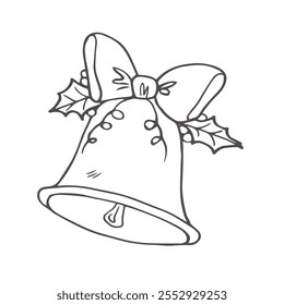 Merry Christmas Bell outline, Isolated christmas bell sketch icon Vector