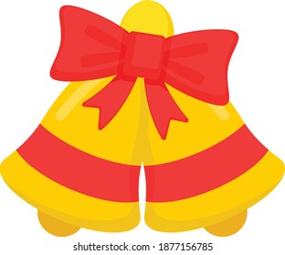 Merry Christmas Bells and Bow Concept Vector Color Icon Design, Xmas Symbol on white background, New Year Celebration Sign,