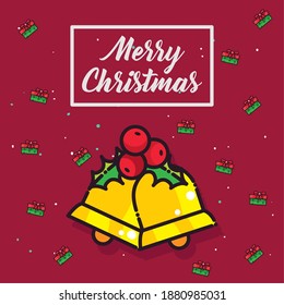 merry christmas bells with gifts background flat style icon design, winter season and decoration theme Vector illustration