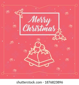 merry christmas bells on gifts background line style icon design, winter season and decoration theme Vector illustration