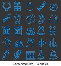 Merry christmas big set simple icon