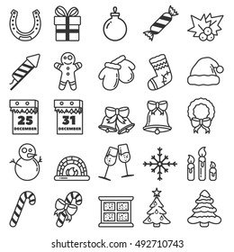 Merry christmas big set simple icon